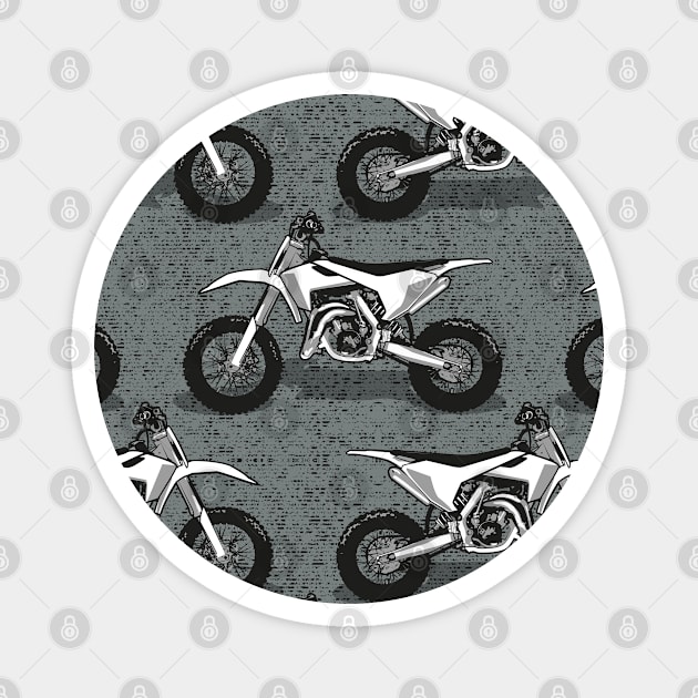 Motocross // pattern // grey green background black white and grey motorcycles Magnet by SelmaCardoso